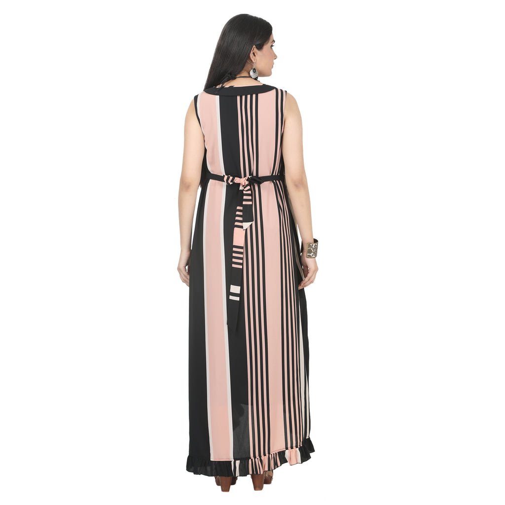 Black & Blush Pink Striped Wrap Maternity Dress