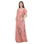 Peach Pink Paisley Printed Zipper-Front Maternity Maxi Dress