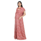 Rust & White Paisley Printed Front-Zip Maternity Maxi Dress