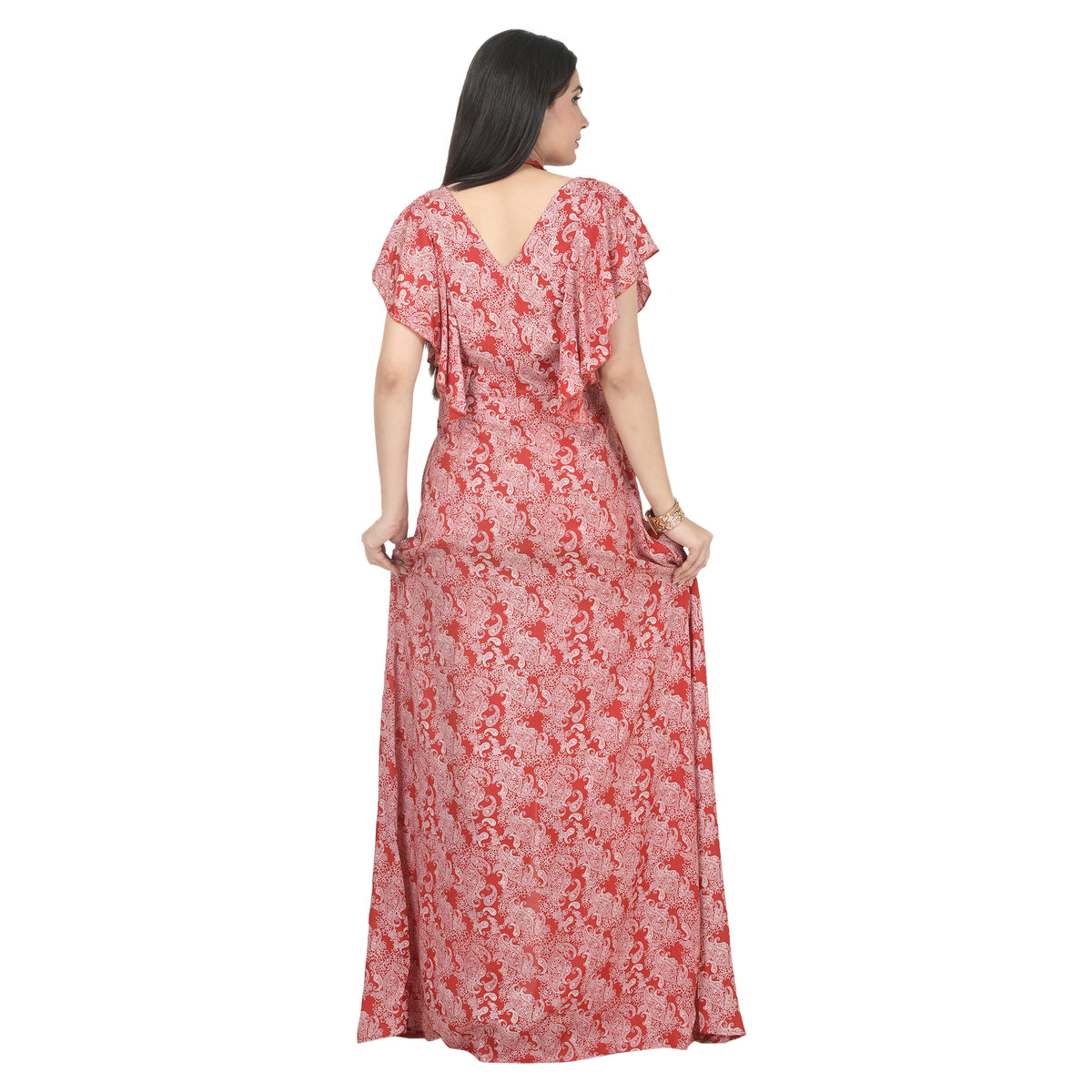 Rust & White Paisley Printed Front-Zip Maternity Maxi Dress