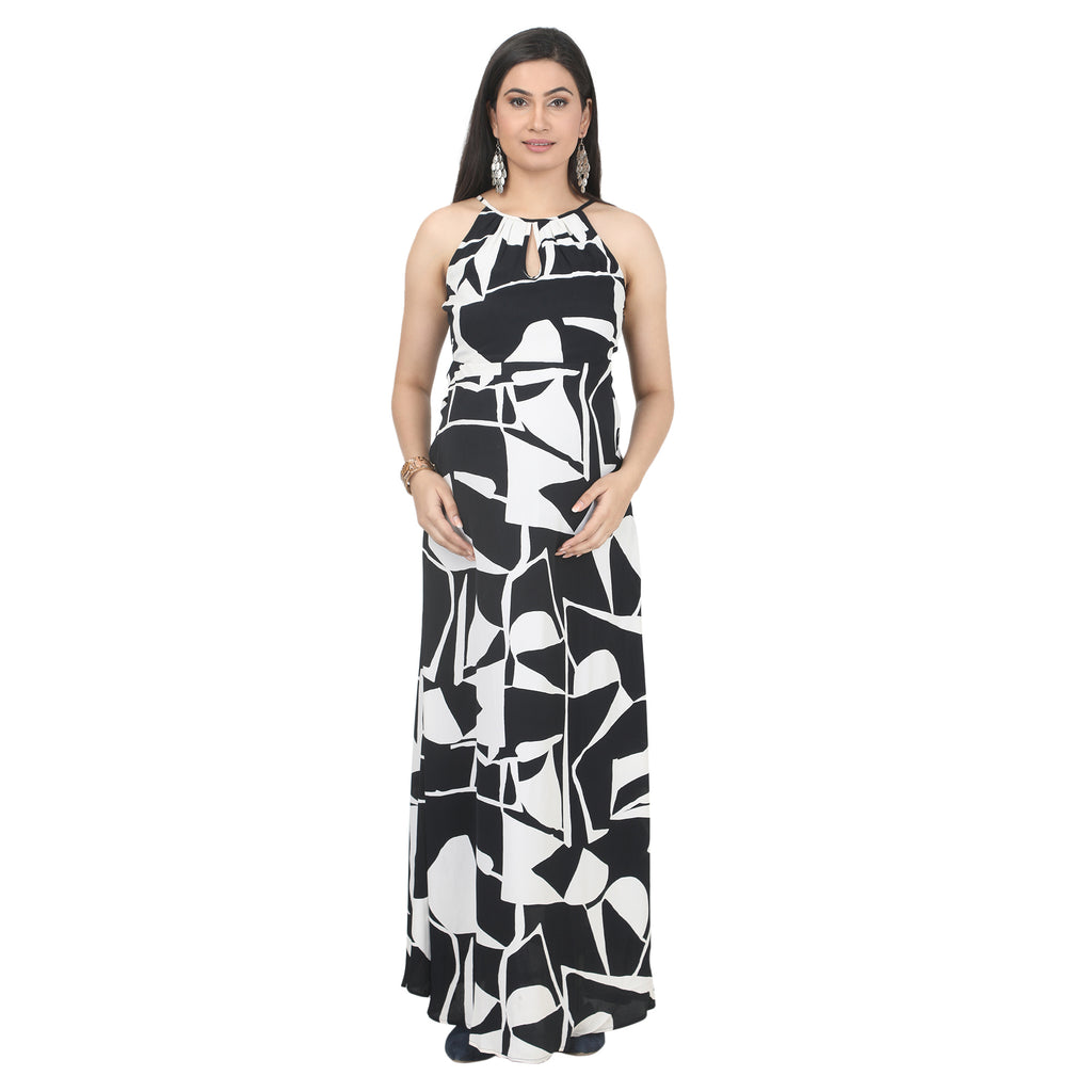 Maxi Dress: Black &amp; White Abstract Print