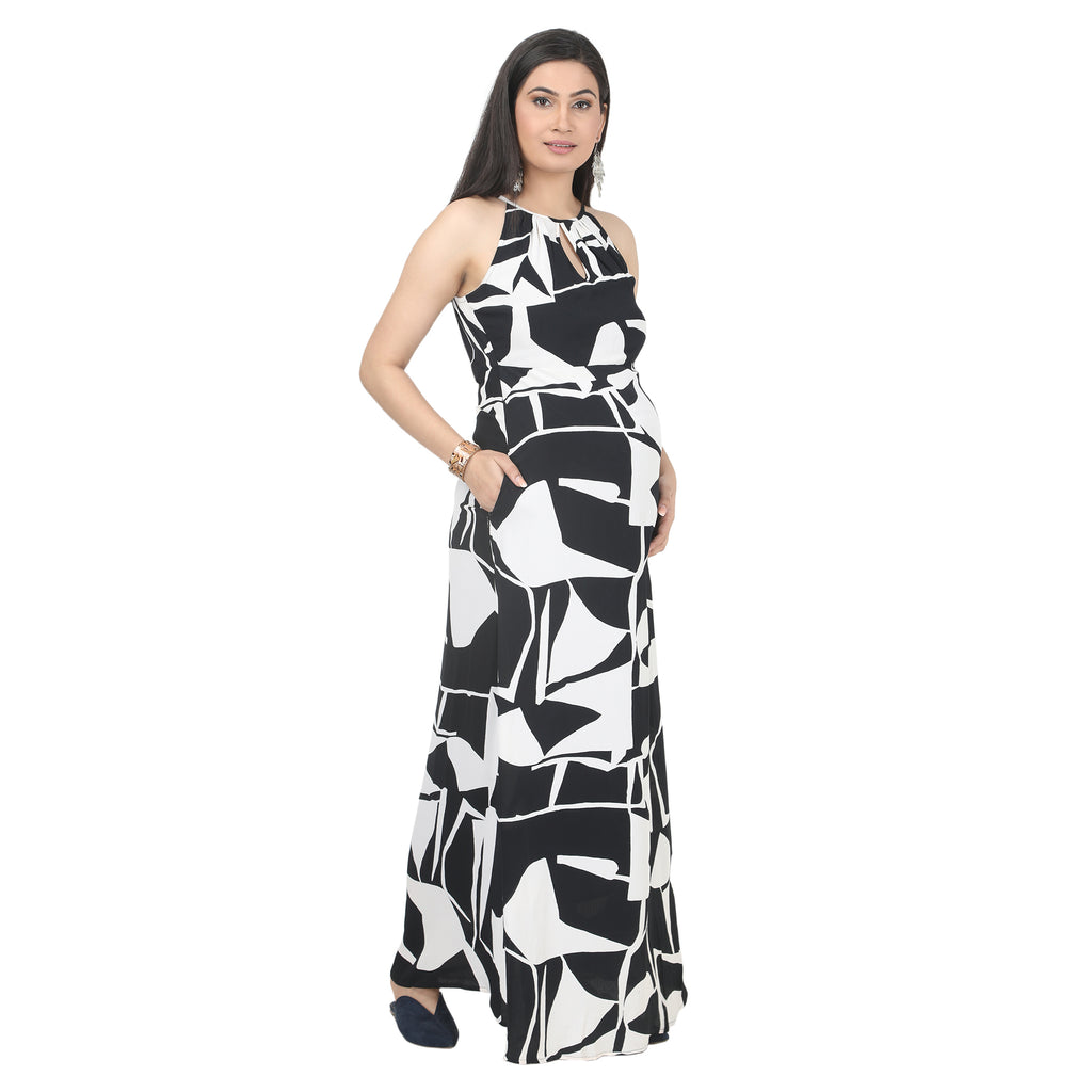 Maxi Dress: Black &amp; White Abstract Print