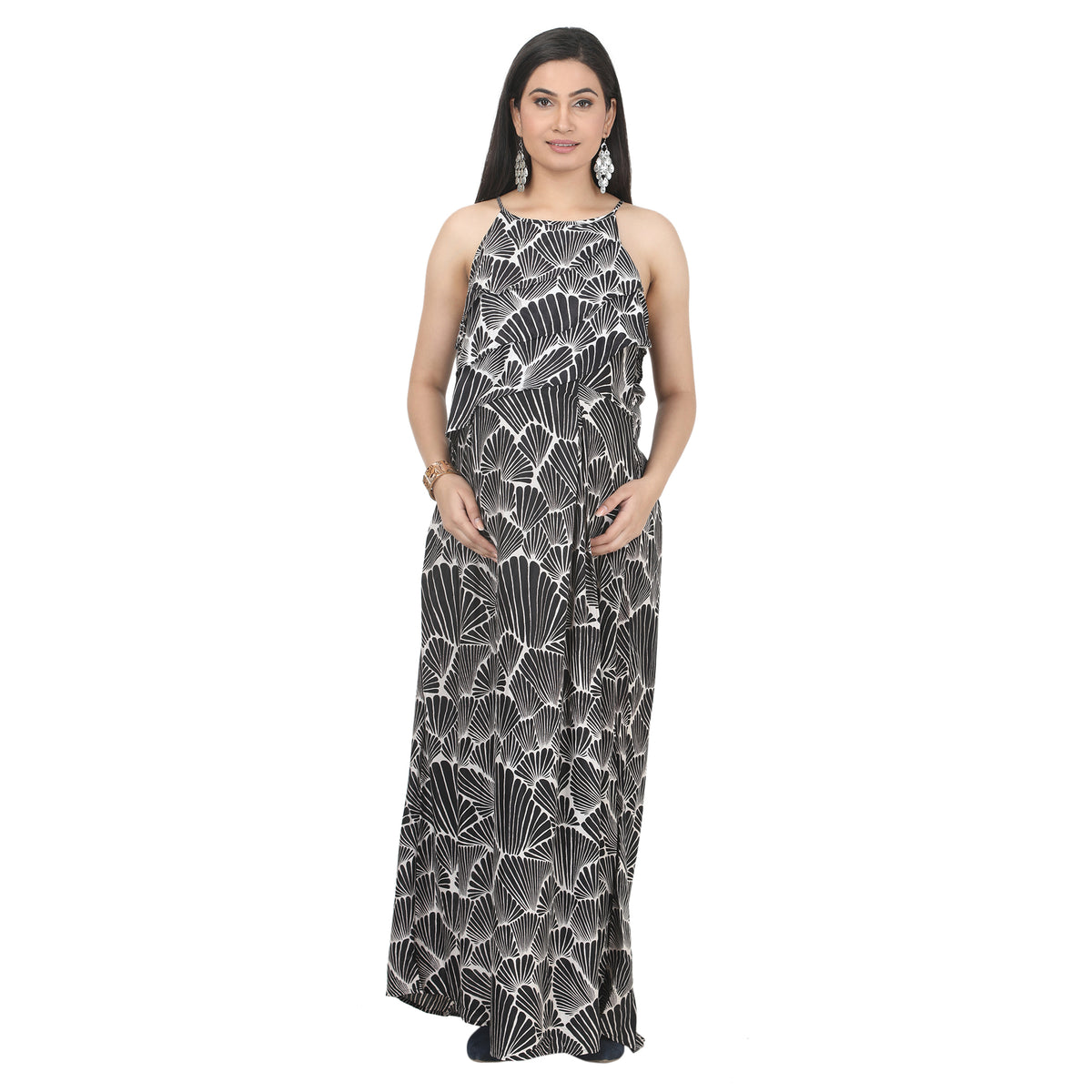 Black & White Abstract Printed Maternity Maxi Dress