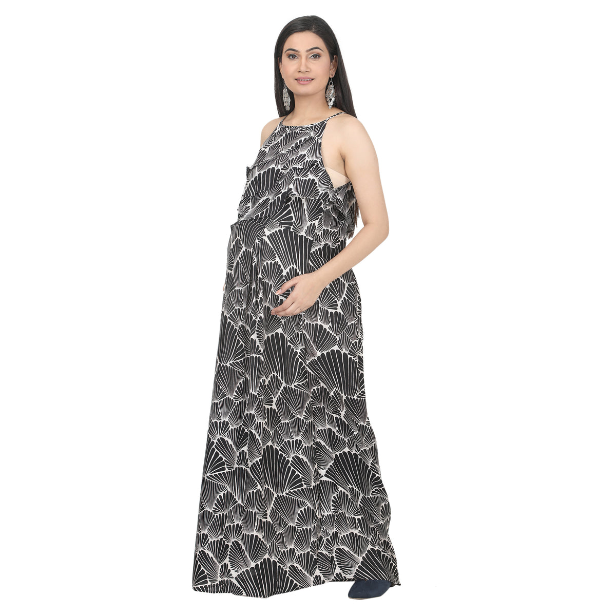 Black & White Abstract Printed Maternity Maxi Dress
