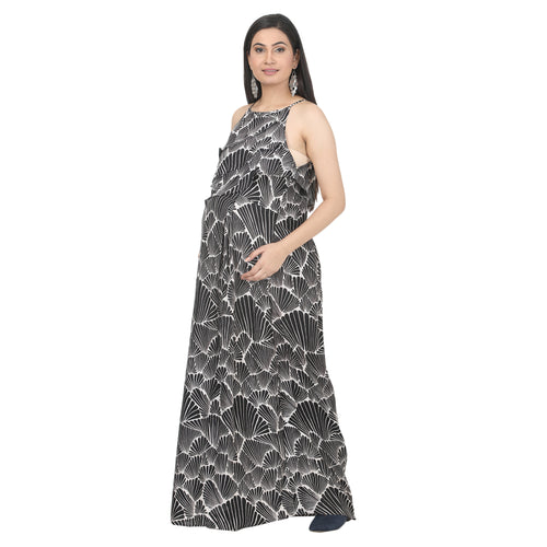 Black & White Abstract Printed Maternity Maxi Dress