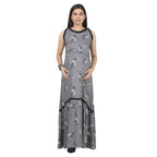 Grey Floral Printed Tiered Maternity Maxi Dress
