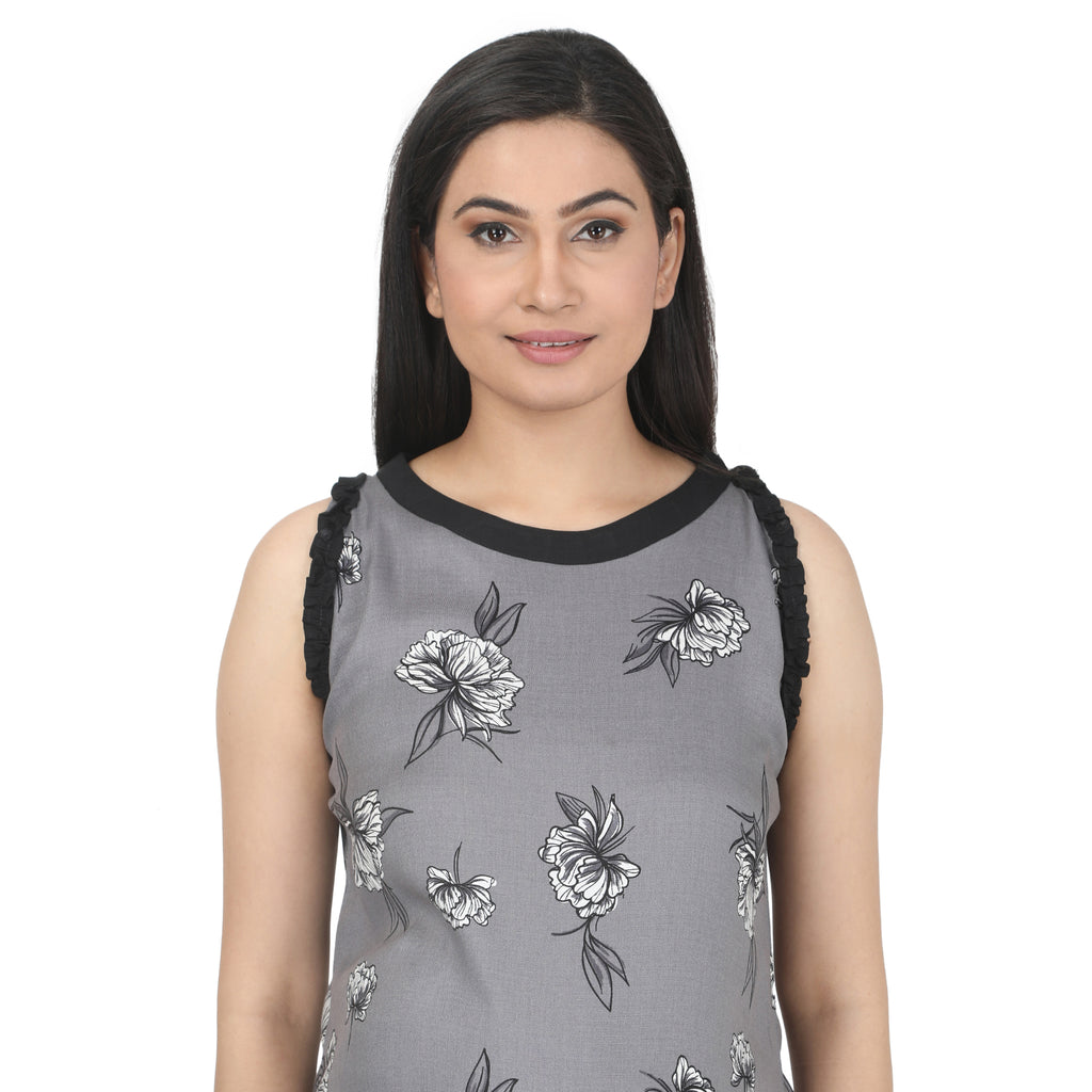 Grey Floral Printed Tiered Maternity Maxi Dress