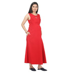 Red Viscose Lycra Maternity Maxi Dress