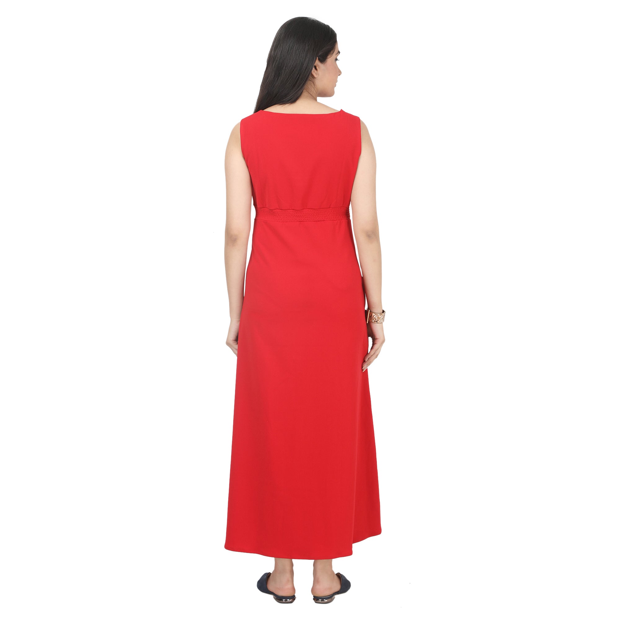 Red Viscose Lycra Maternity Maxi Dress