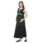 Green A-Line Maternity Maxi Dress with Keyhole Neckline