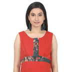 Coral Red Floral-Panel Maternity Maxi Dress