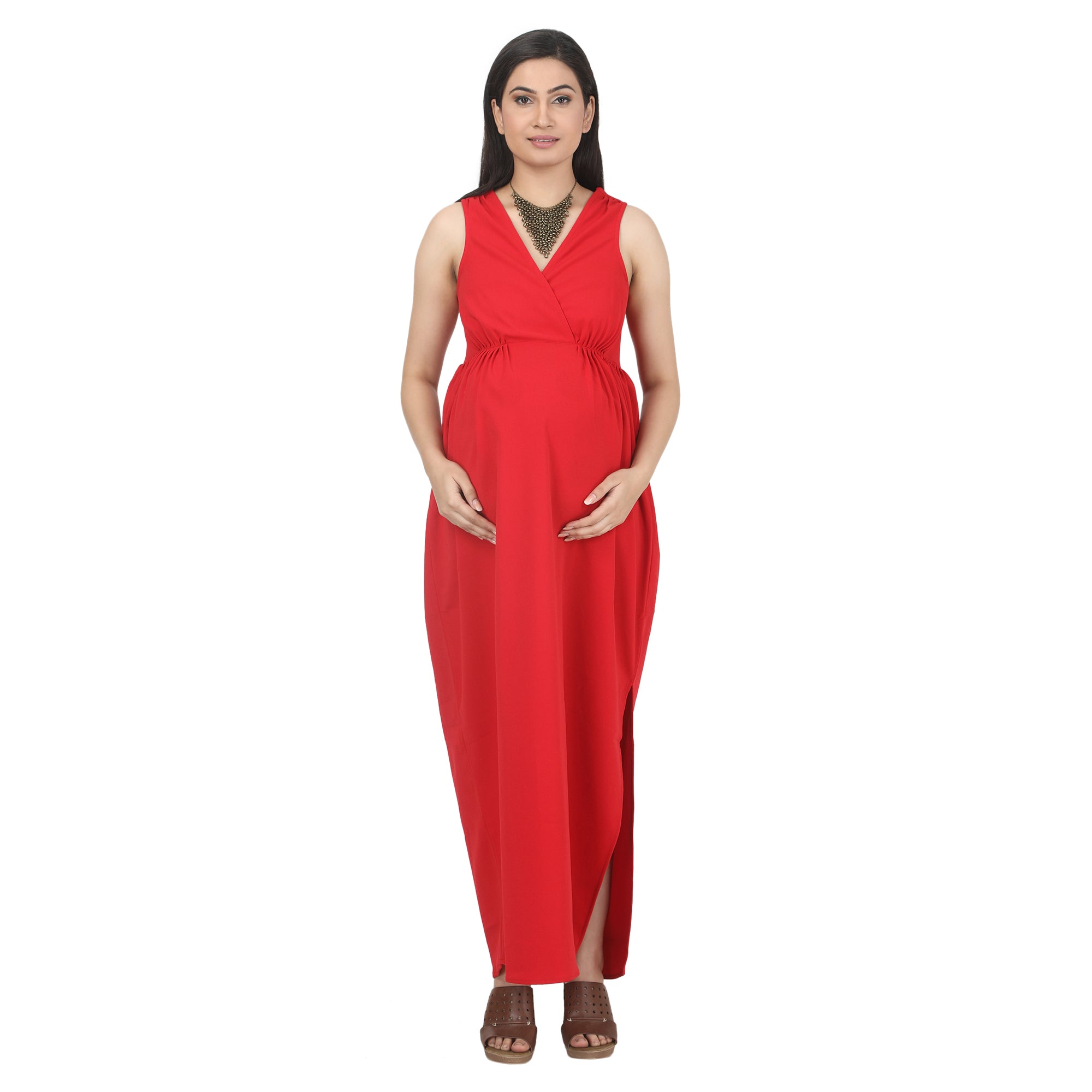Red Wrap Maternity Maxi Dress