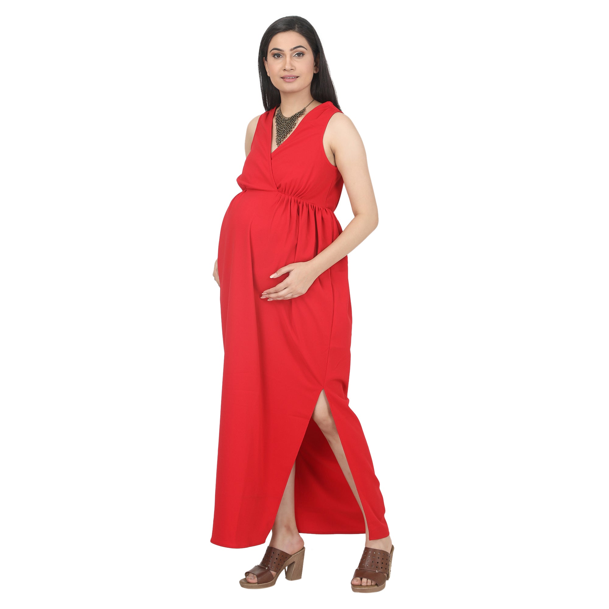 Red Wrap Maternity Maxi Dress