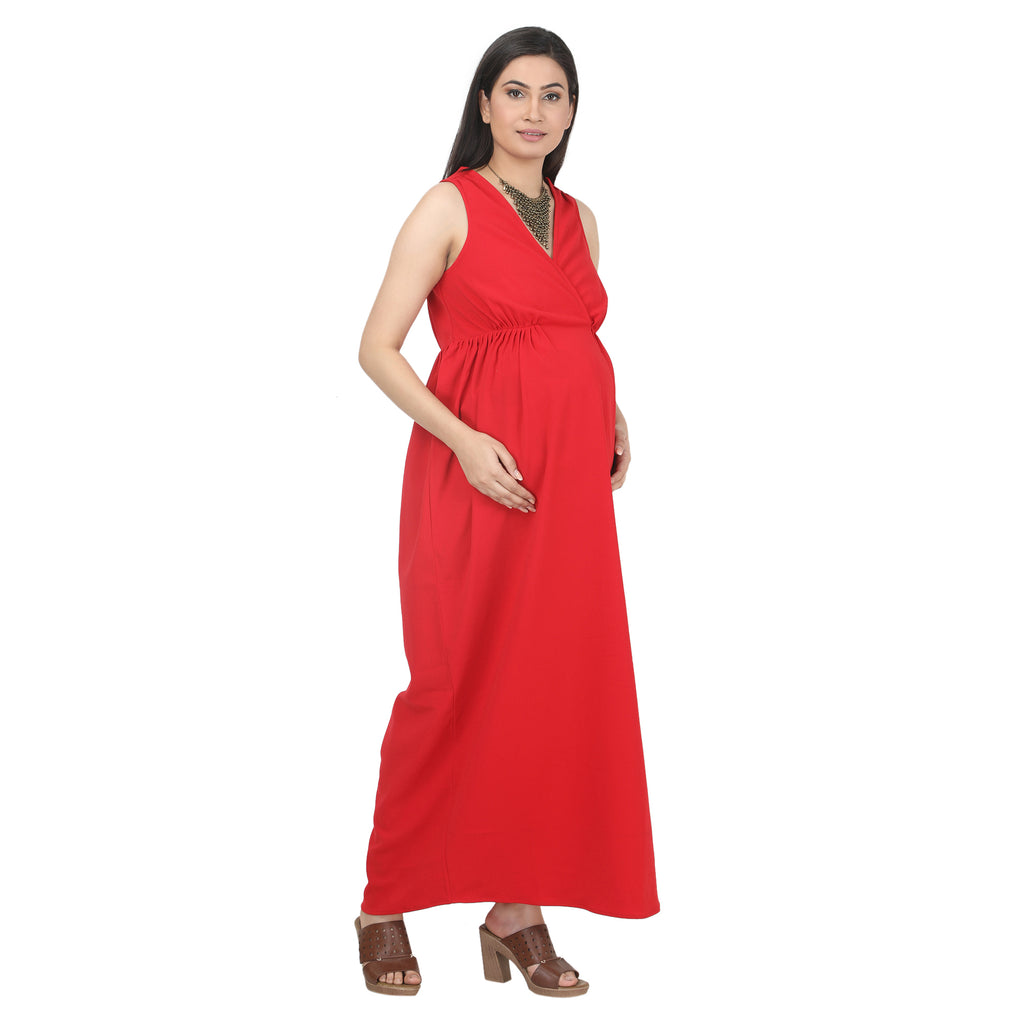 Red Wrap Maternity Maxi Dress