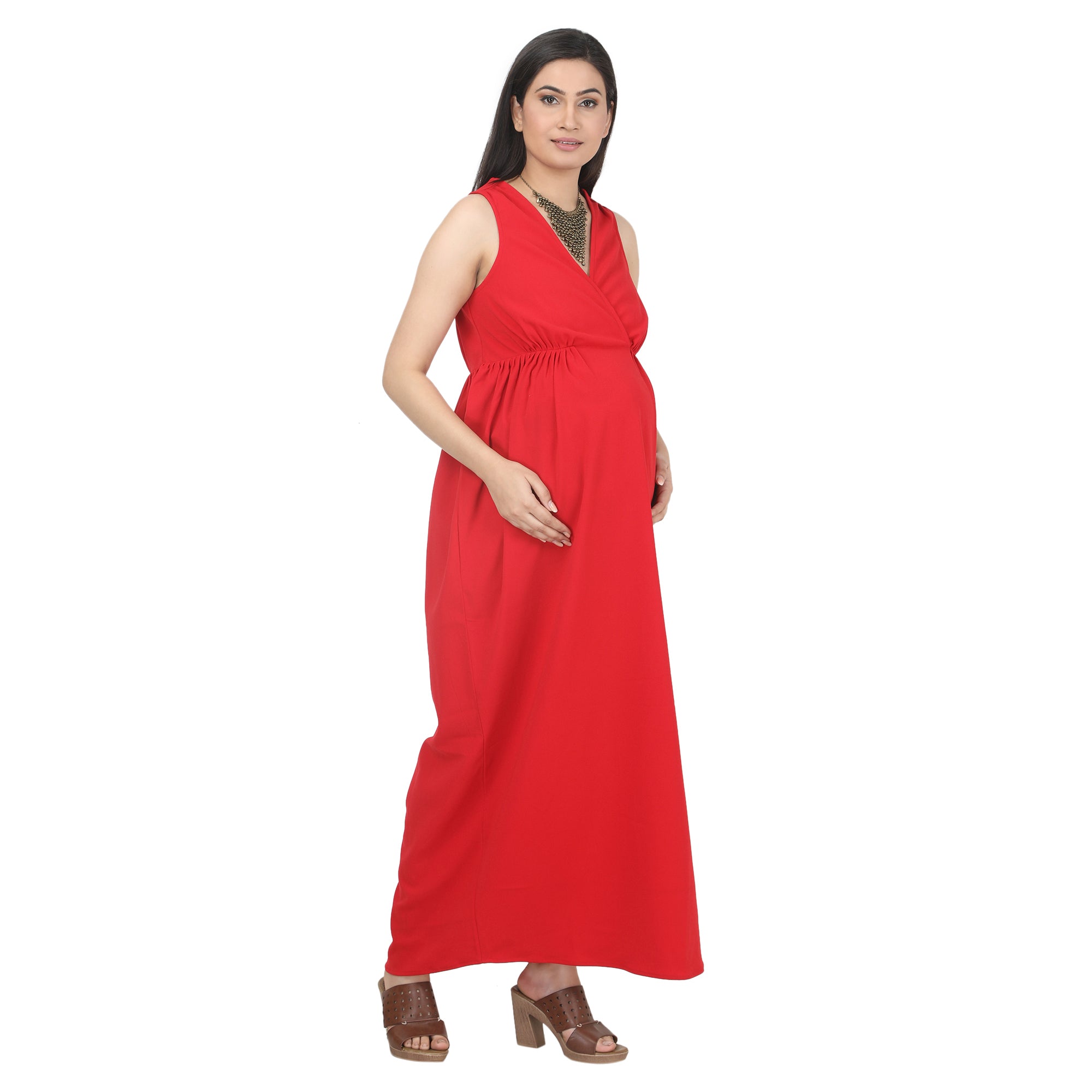 Red Wrap Maternity Maxi Dress