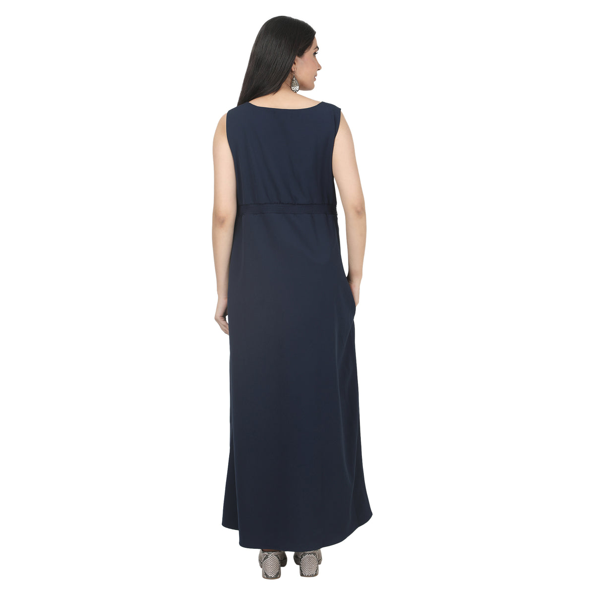 Navy Blue Embellished Maternity Maxi Dress