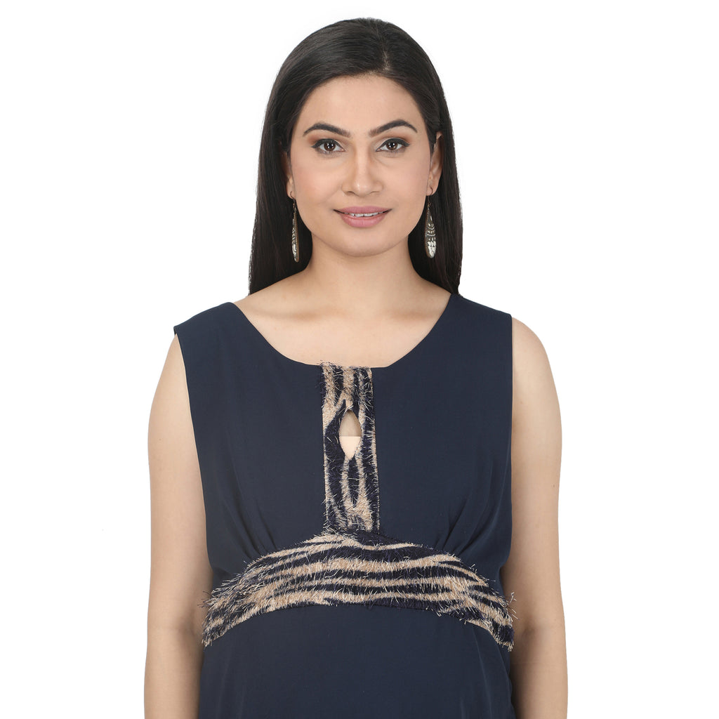Navy Blue Embellished Maternity Maxi Dress