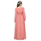 Peach Pink Solid Maternity Maxi Dress with Button Detail