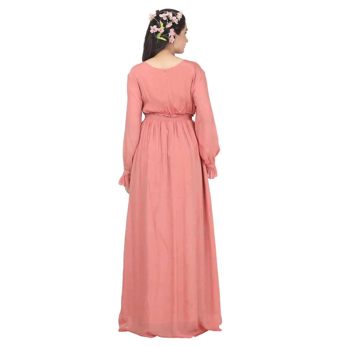 Peach Pink Solid Maternity Maxi Dress with Button Detail